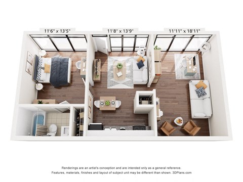 Floor plan for 1 bed, 1 bath, 790 sqft